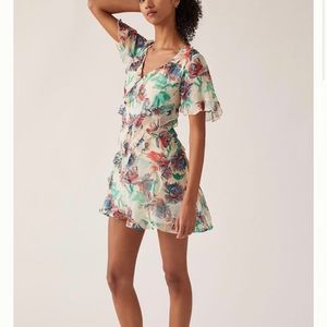 ANTHROPOLOGIE • Watercolor Floral Ruffle Strappy Back Mini Dress